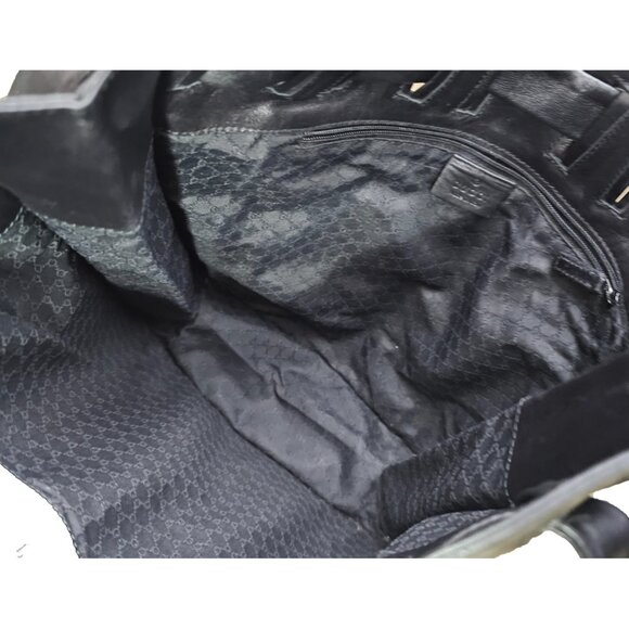 GUCCI Tom Ford Black Leather Drawstring Shoulder Bag Tote GG Double Straps Italy - Picture 16 of 16